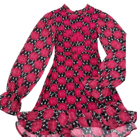 For Love and Lemons Long Sleeve red clover floral keyhole open back size small - Picture 2 of 13